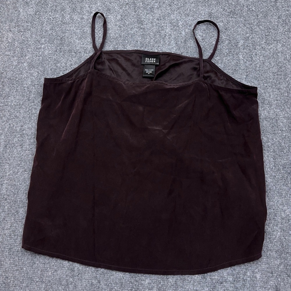 Eileen Fisher Silk Cami Tank Top Women Medium Brown Spaghetti Strap Square Neck